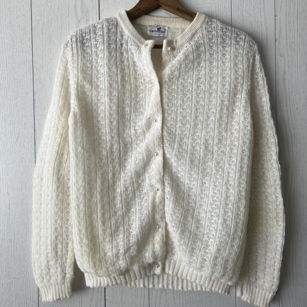 Vintage 1960s Sweetree Cardigan Sweater Women's Small Button Up Knit Cream